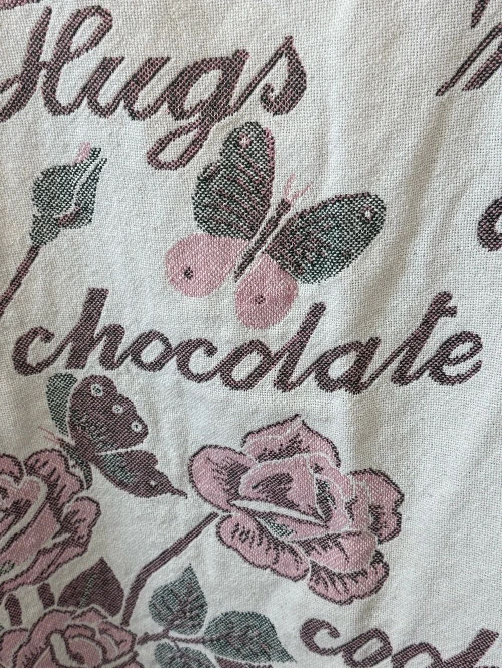 Vintage grandmacore tapestry blanket- Pink & Gray Floral